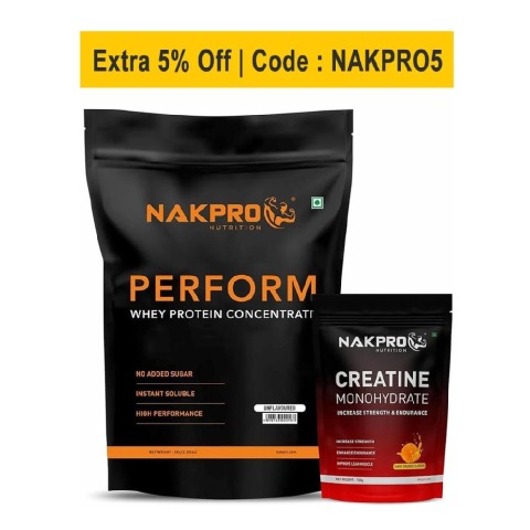 Nakpro Perform Whey Protein Concentrate 2.2 lb & Creatine Monohydrate 0.22 lb Combo,  2 Piece(s)/Pack  Unflavoured & Tangy Orange 