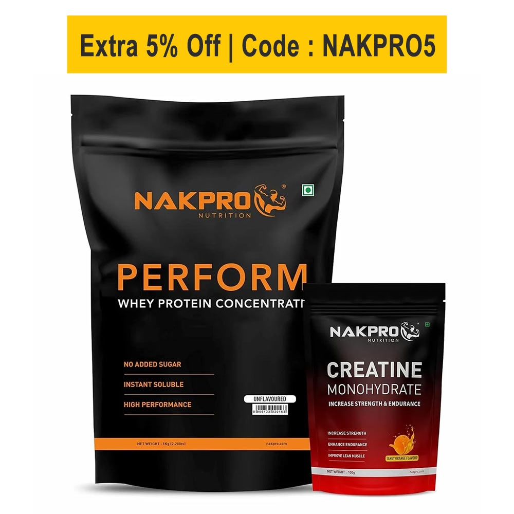 Nakpro Perform Whey Protein Concentrate 2.2 lb & Creatine Monohydrate 0.22 lb Combo,  2 Piece(s)/Pack  Unflavoured & Tangy Orange 