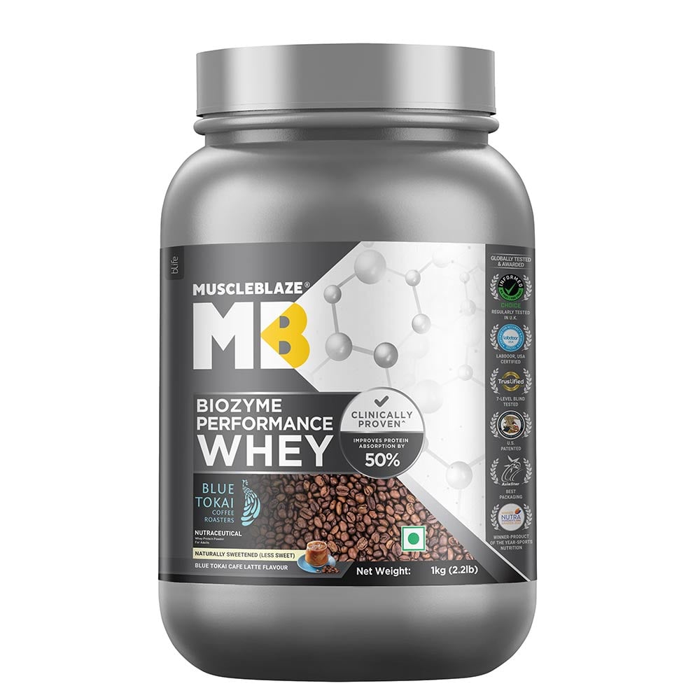 3 - MuscleBlaze Biozyme Performance Whey,  2.2 lb  Blue Tokai Cafe Latte 