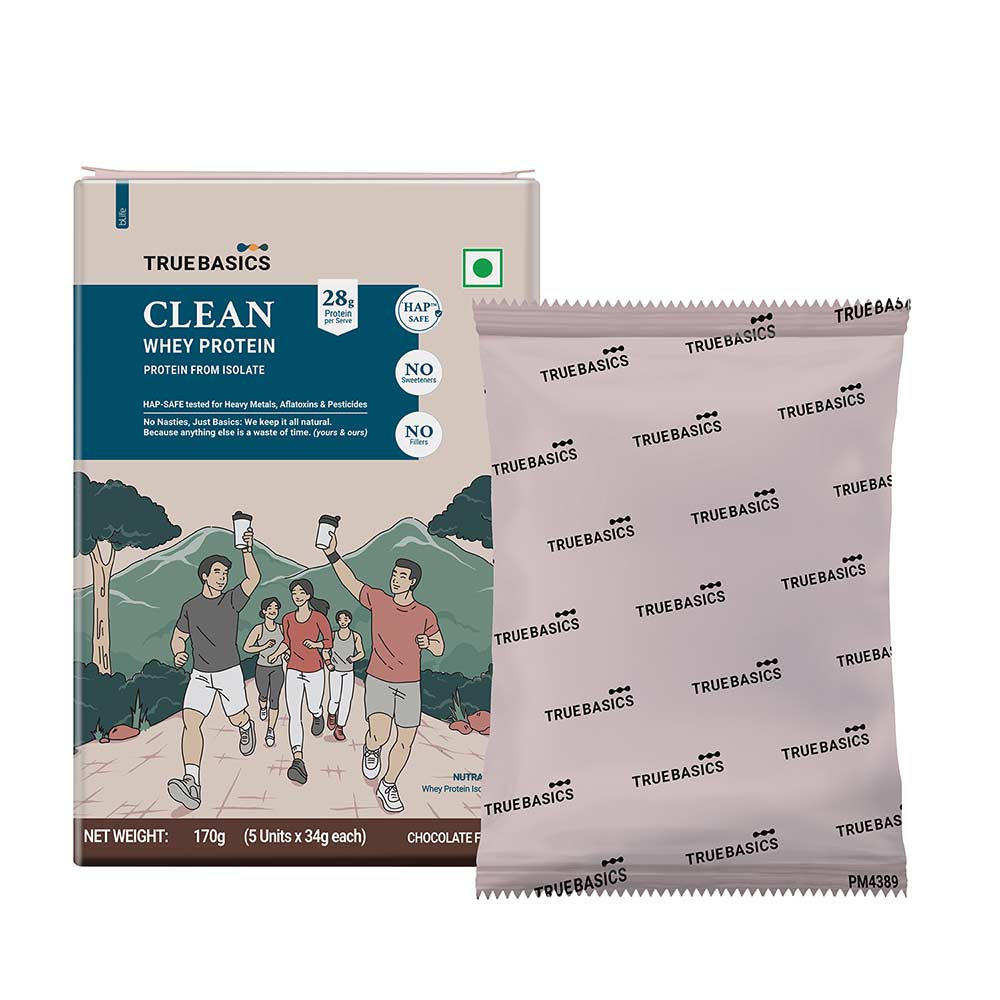 2 - TrueBasics Clean Whey Protein (Isolate),  0.37 lb  Chocolate Pack of 5 (34 g x 5) 