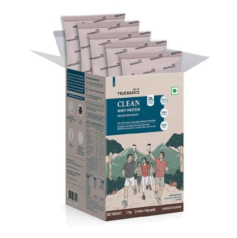 8 - TrueBasics Clean Whey Protein (Isolate),  0.37 lb  Chocolate Pack of 5 (34 g x 5) 
