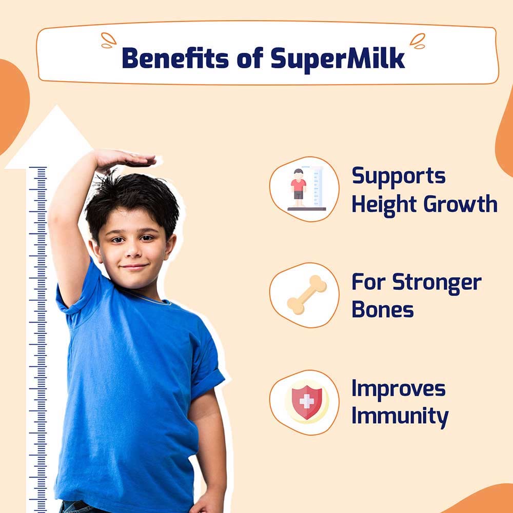 6 - Supermilk Gritzo Height+ for Boy 7-12 Yrs Personalized Protein & Nutrition Drink Mix Powder,  400 g  Double Chocolate 
