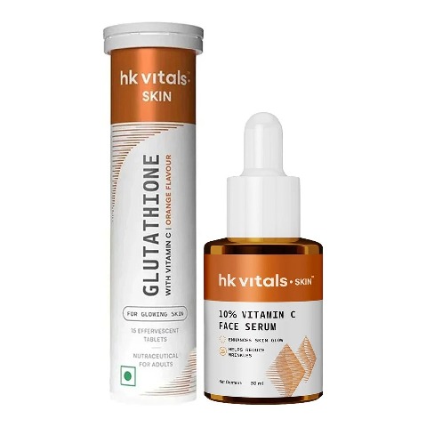HealthKart HK Vitals Glutathione Effervescent Orange 15 tabs & 10% Vitamin C Face Serum 30 ml Combo