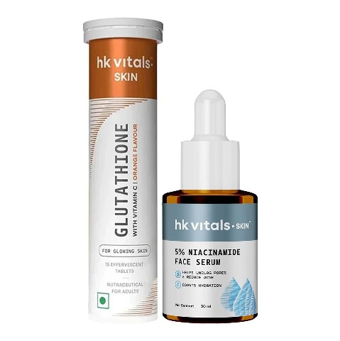 HealthKart HK Vitals Glutathione Effervescent Orange 15 tabs & 5% Niacinamide Face Serum 30 ml Combo