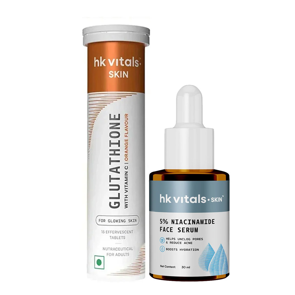 HealthKart HK Vitals Glutathione Effervescent Orange 15 tabs & 5% Niacinamide Face Serum 30 ml Combo