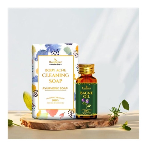 1 - Roopayur Bacne Combo, 2 Piece(s)/Pack Body Acne Cleaning Soap + Bacne Oil