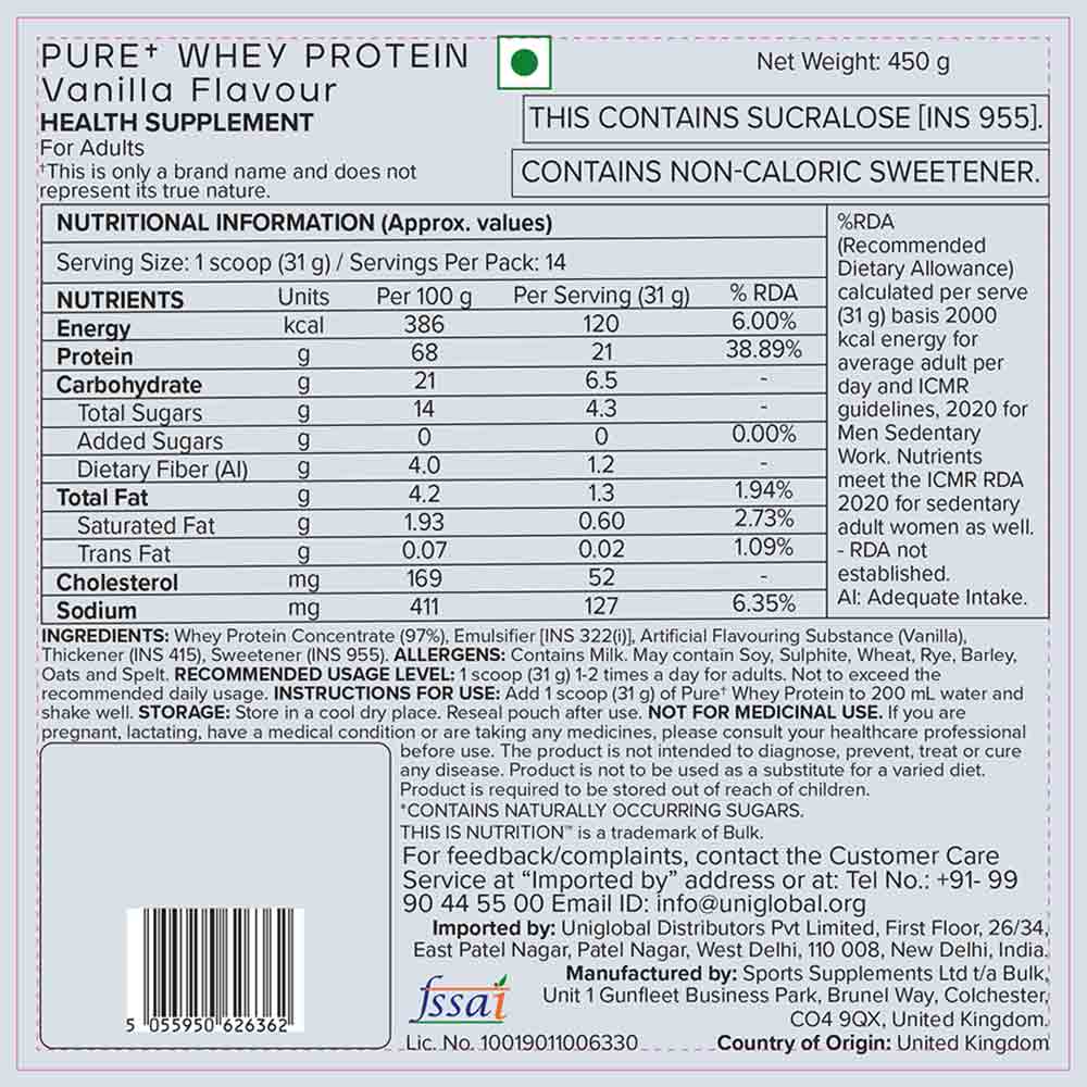 5 - Bulk Pure Whey Protein,  0.99 lb  Vanilla 