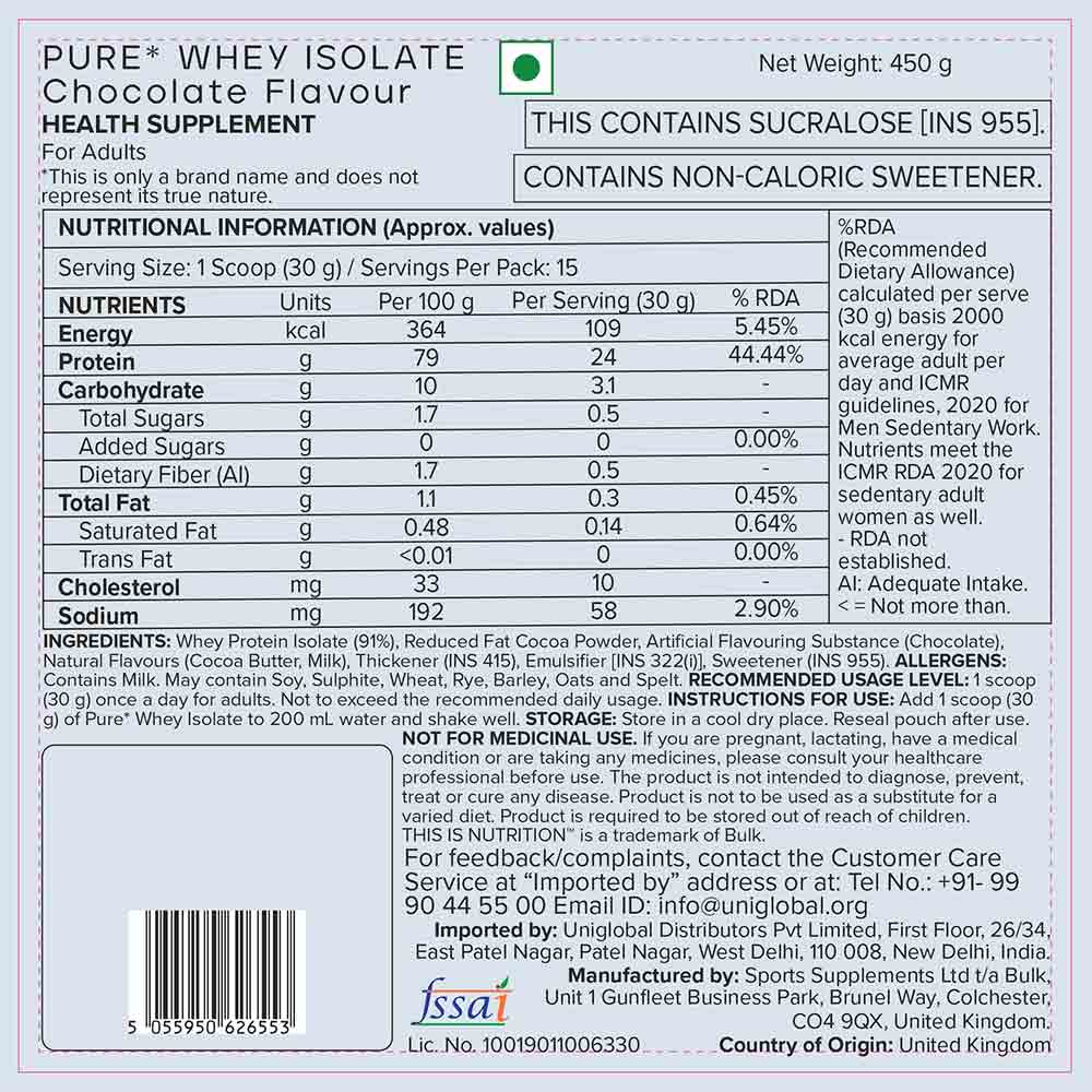 3 - Bulk Pure Whey Isolate,  0.99 lb  Chocolate 