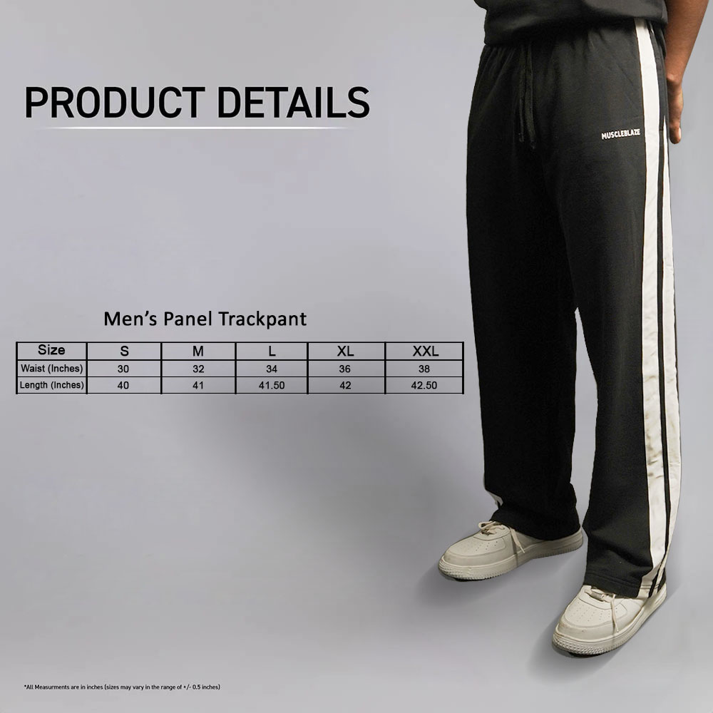 MuscleBlaze Straight Fit Panel Trackpants,  Black  Large