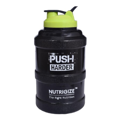 1 - GHC Nutrigize Leakproof Gallon Water Bottle,  Black with Green Cap  2.5 L 