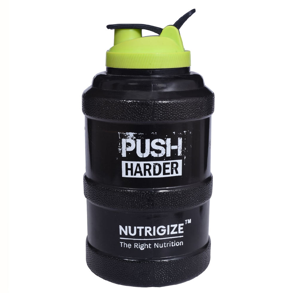 1 - GHC Nutrigize Leakproof Gallon Water Bottle,  Black with Green Cap  2.5 L 
