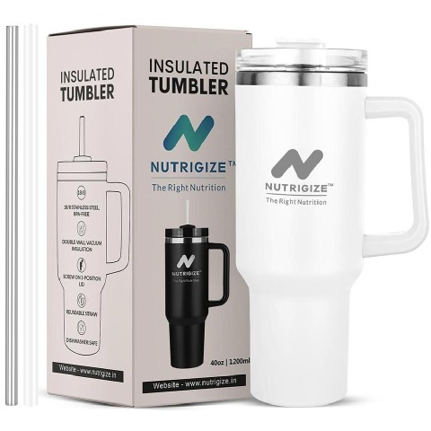 1 - GHC Nutrigize Stainless Steel Tumbler Hot and Cold with Handle and Steel straw,  White  1.2 L 