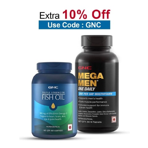 GNC Triple Strength Fish Oil & Mega Men One Daily Multivitamin Combo,  2 Piece(s)/Pack 