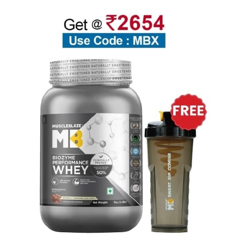 MuscleBlaze Biozyme Performance Whey, 2.2 lb Less Sweet Chocolate