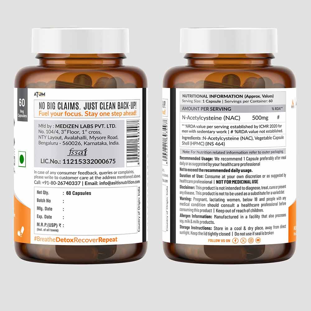 2 - AS-IT-IS Nutrition ATOM NAC (N-Acetylcysteine) 500mg,  60 veggie capsule(s) 