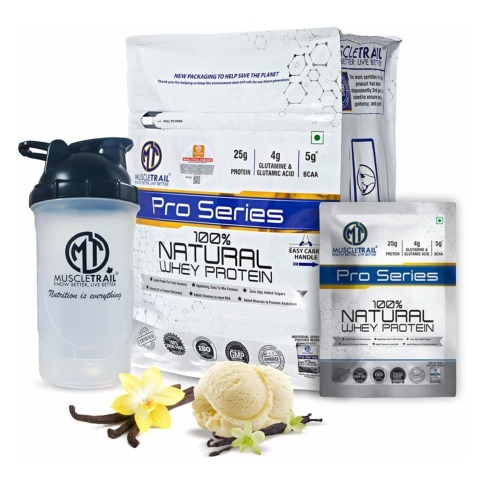 1 - Muscle Trail Pro Series 100% Natural Whey Protein,  50 sachets/pack  Vanilla (with Free Shaker Inside) 