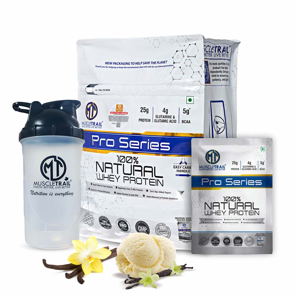 1 - Muscle Trail Pro Series 100% Natural Whey Protein,  50 sachets/pack  Vanilla (with Free Shaker Inside) 