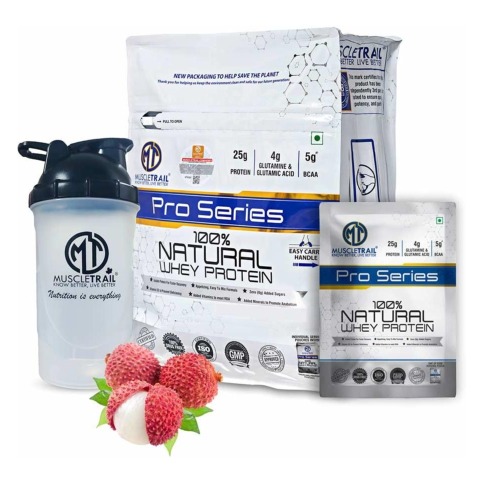 1 - Muscle Trail Pro Series 100% Natural Whey Protein, 50 sachets/pack Juicy Lychee (with Free Shaker Inside)