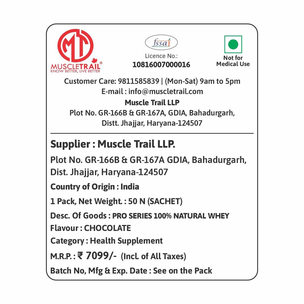 3 - Muscle Trail Pro Series 100% Natural Whey Protein,  50 sachets/pack  Vanilla (with Free Shaker Inside) 