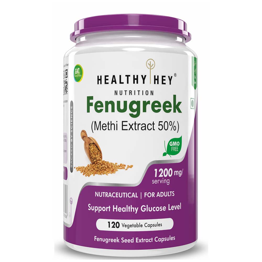 1 - HealthyHey Nutrition Fenugreek (Methi Extract 50%),  120 capsules 