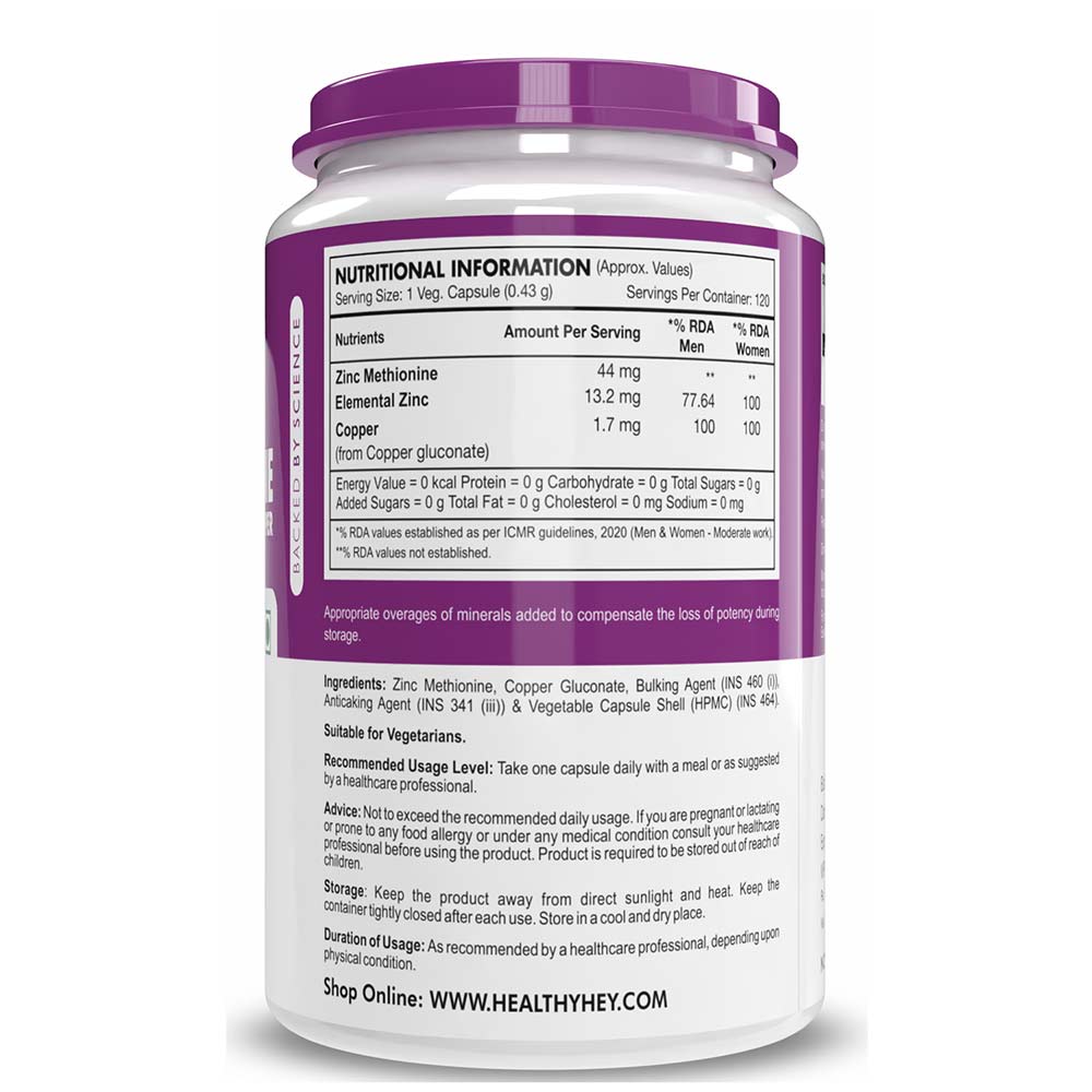 2 - HealthyHey Nutrition Zinc Methionine Plus Copper,  120 capsules 
