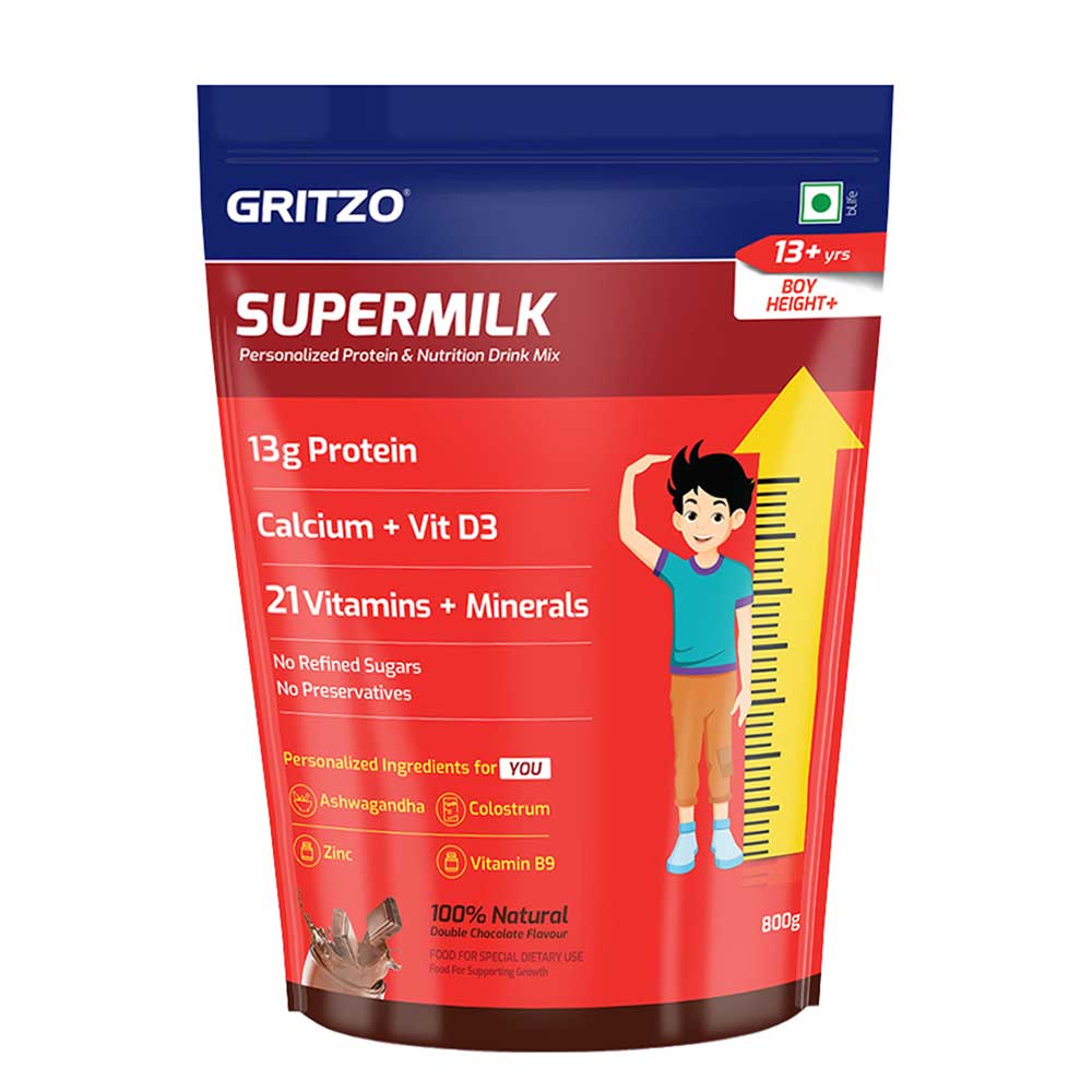 9 - Supermilk Height+ for Boy 13+ years,  800 g  Double Chocolate  13+ Yrs  Boy  Height+  With Unrefined Sugar 