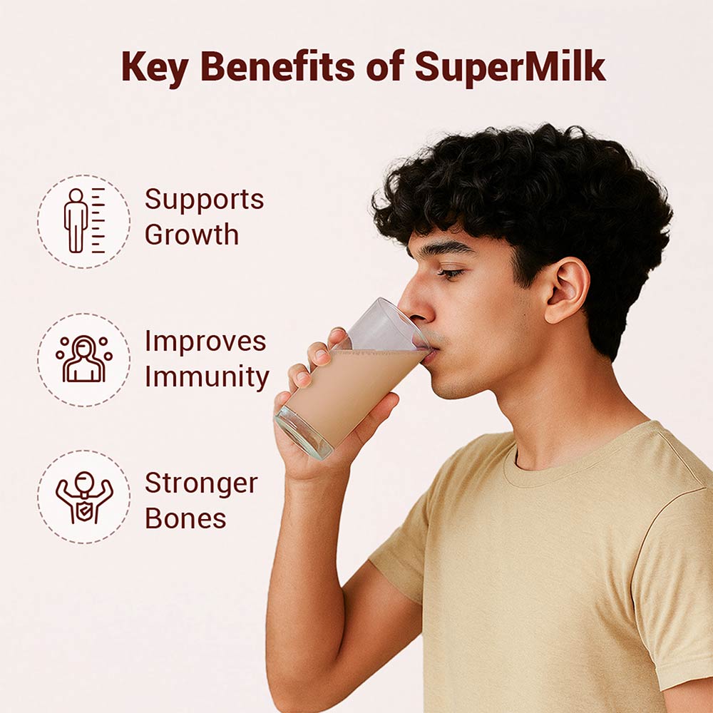 3 - Supermilk Overall Growth for Boy 13+ years,  1 kg  Double Chocolate  13+ Yrs  Boy  Overall Growth  With Unrefined Sugar