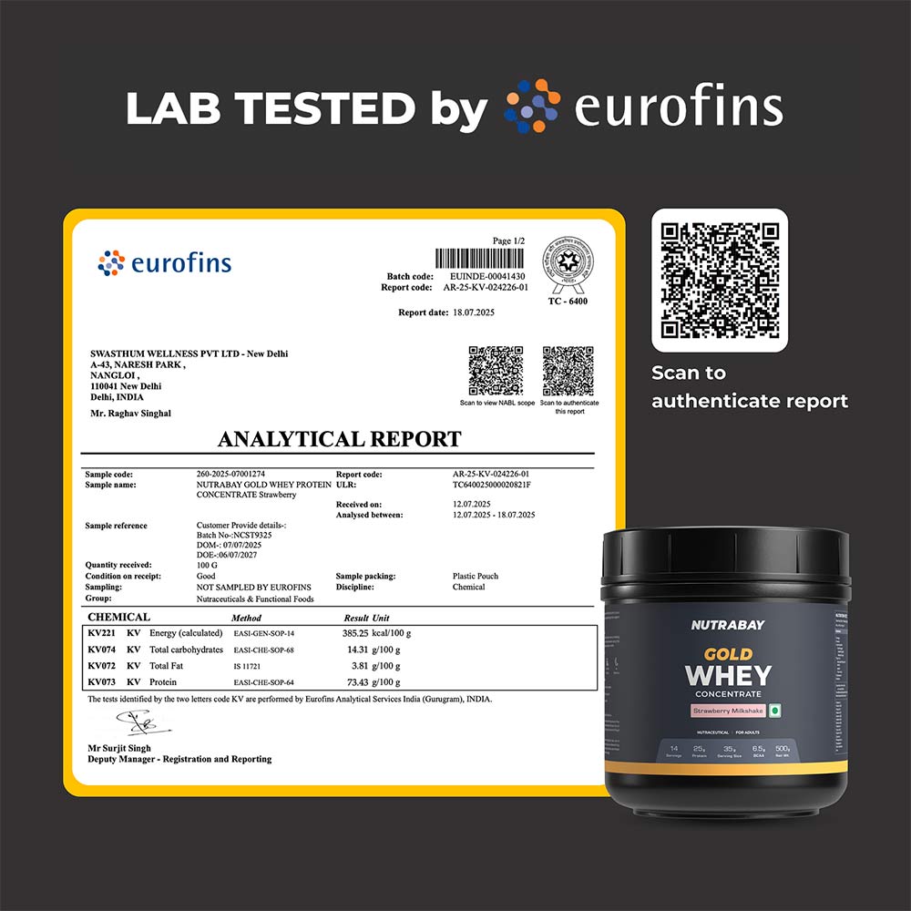 5 - Nutrabay Gold Concentrate Whey Protein,  1.1 lb  Strawberry Milkshake 