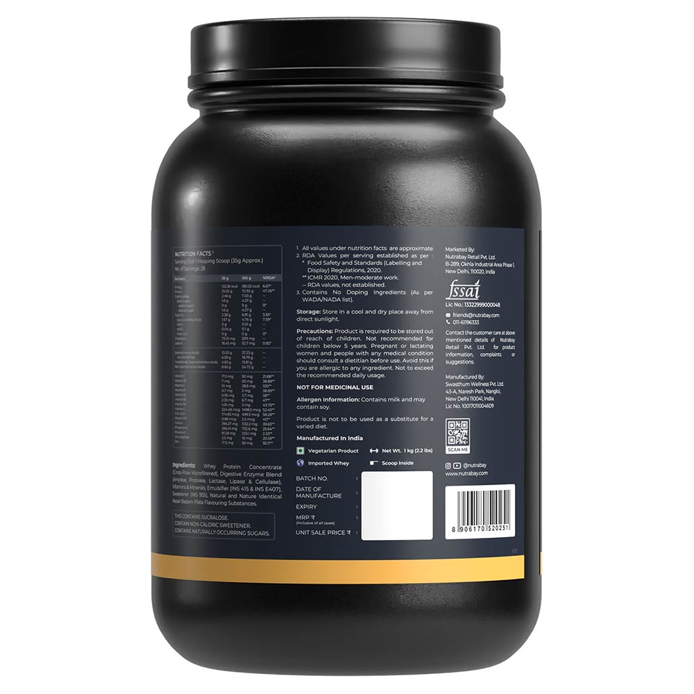 8 - Nutrabay Gold Concentrate Whey Protein,  2.2 lb  Kesar Badam Pista 
