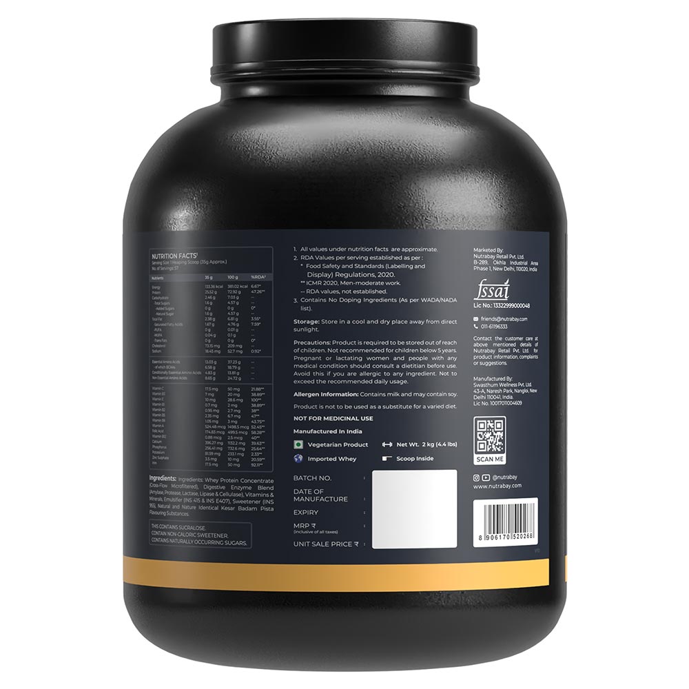 8 - Nutrabay Gold Concentrate Whey Protein,  4.4 lb  Kesar Badam Pista 