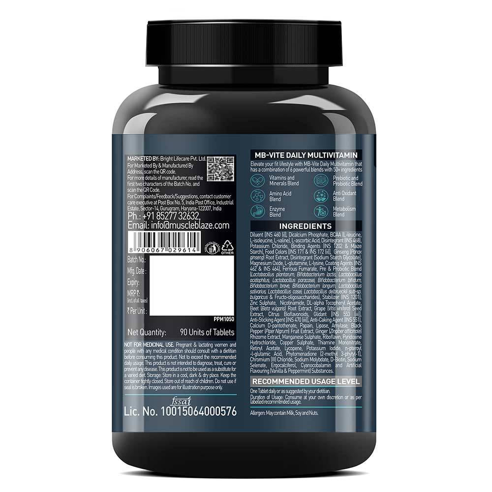 9 - MuscleBlaze MB-VITE Daily Multivitamin, for Enhanced Energy, Stamina & Gut Health,  90 tablet(s)  Unflavoured 