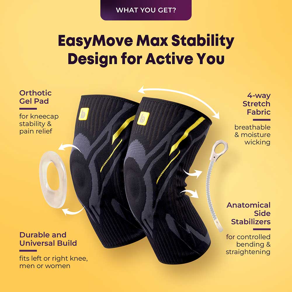 2 - betterhood Premium Knee Sleeve with with Gel Pad & Side Stabilizers,  Black  Large 