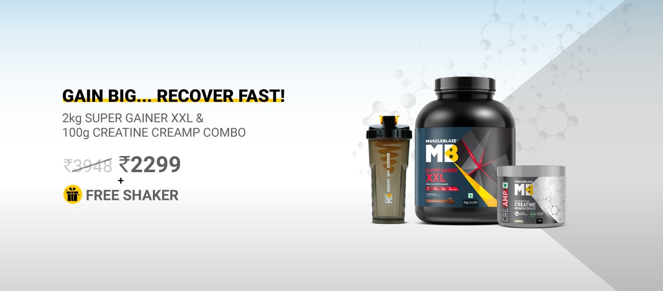 MuscleBlaze Super Gainer XXL 2 kg Chocolate & Creatine Monohydrate CreAMP 100g Combo @ 2299 + Free Shaker