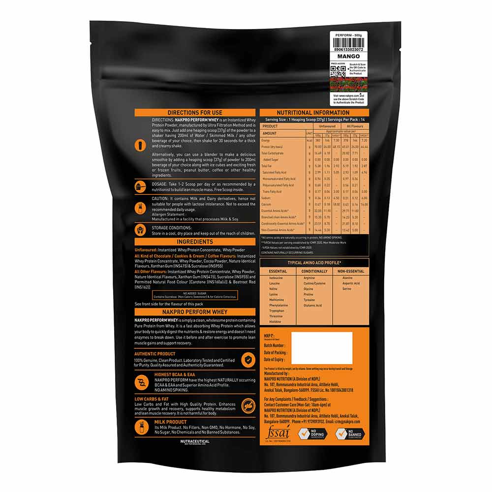 2 - Nakpro Perform Whey Protein Concentrate,  1.1 lb  Mango 