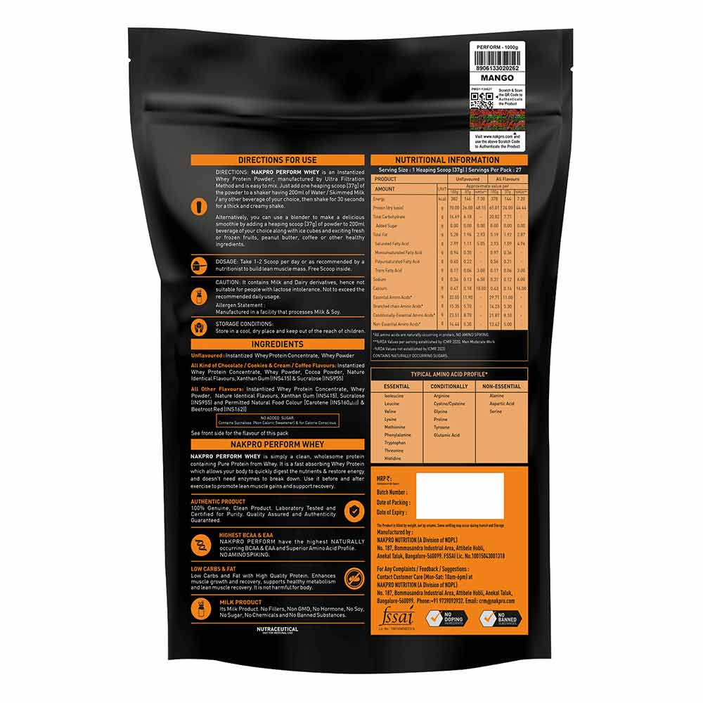 2 - Nakpro Perform Whey Protein Concentrate,  2.2 lb  Mango 