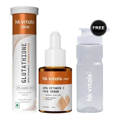 HealthKart HK Vitals Glutathione Effervescent Orange 15 tabs & 10% Vitamin C Face Serum 30 ml Combo