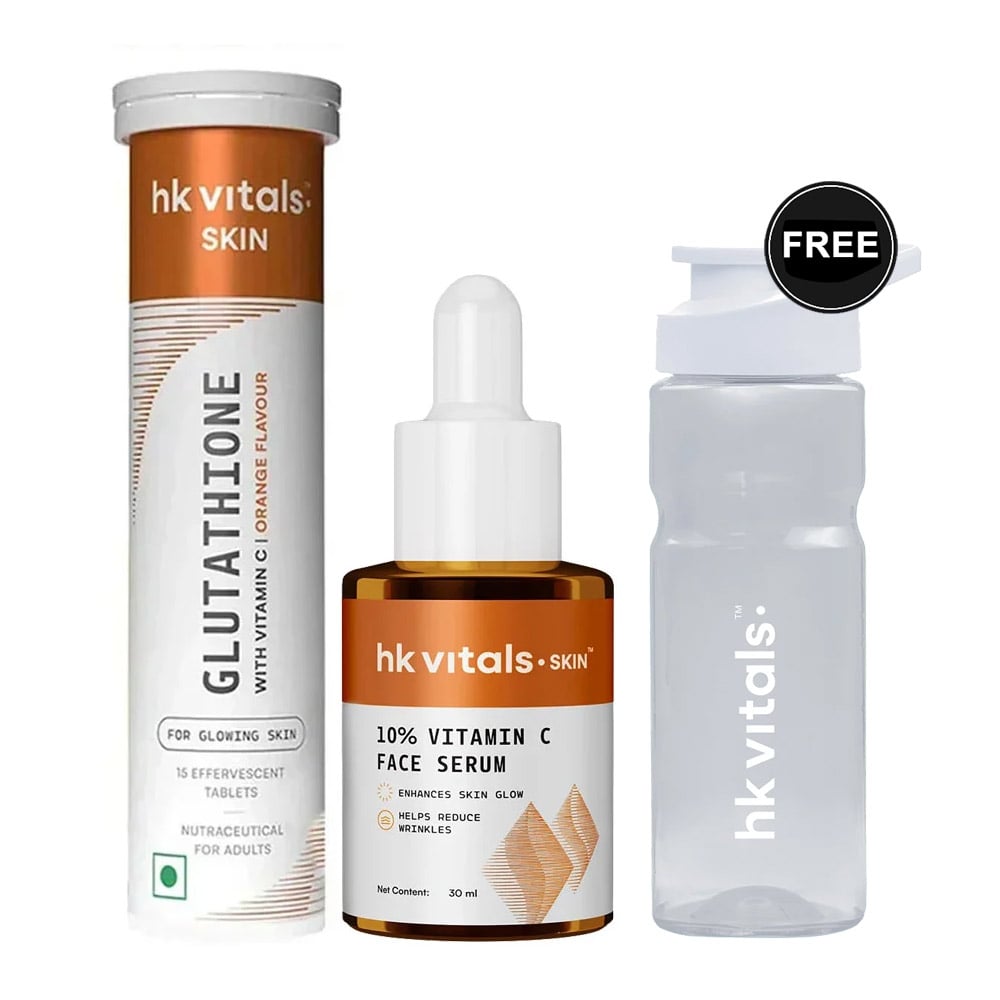 HealthKart HK Vitals Glutathione Effervescent Orange 15 tabs & 10% Vitamin C Face Serum 30 ml Combo