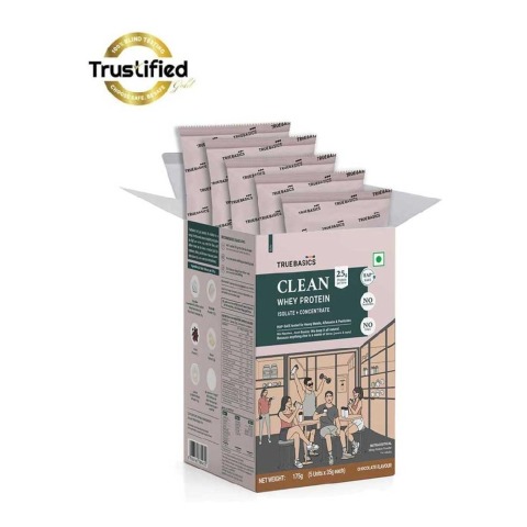 TrueBasics Clean Whey Protein (Isolate + Concentrate),  0.39 lb  Chocolate Pack of 5 (35 g x 5) 
