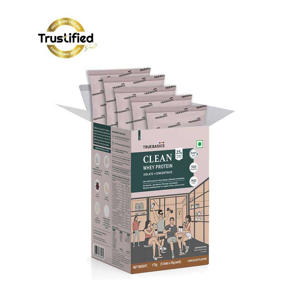 TrueBasics Clean Whey Protein (Isolate + Concentrate),  0.39 lb  Chocolate Pack of 5 (35 g x 5) 