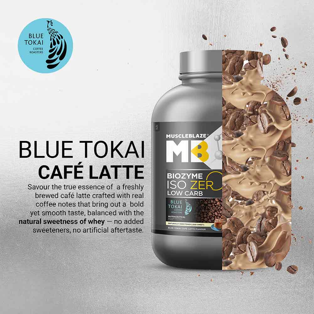 3 - MuscleBlaze Biozyme Iso-Zero,  4.4 lb  Low Carb Blue Tokai Cafe Latte