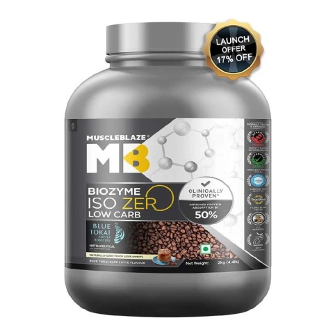 MuscleBlaze Biozyme Iso-Zero,  4.4 lb  Low Carb Blue Tokai Cafe Latte 