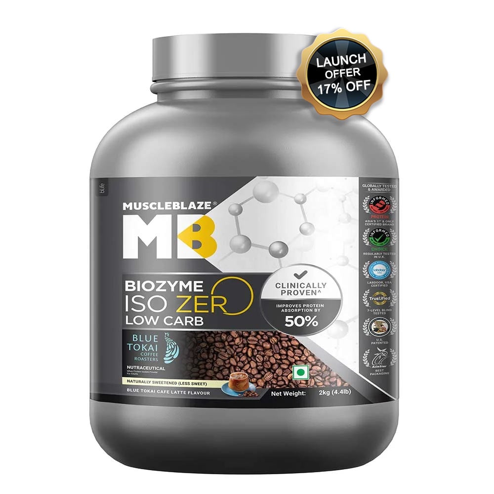 MuscleBlaze Biozyme Iso-Zero,  4.4 lb  Low Carb Blue Tokai Cafe Latte 