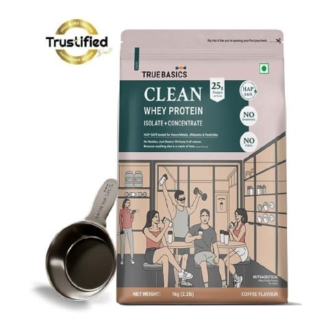 TrueBasics Clean Whey Protein (Isolate + Concentrate), 2.2 lb Coffee
