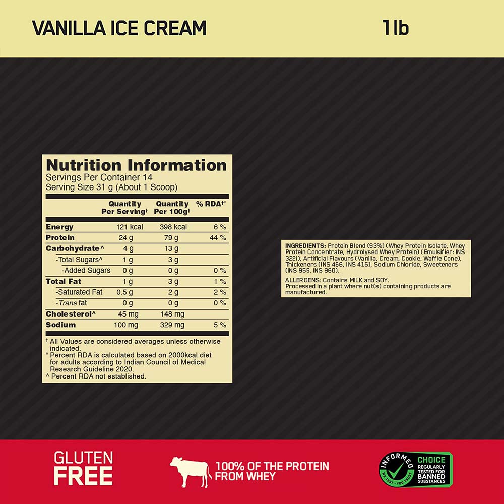 8 - ON (Optimum Nutrition) Gold Standard 100% Whey Protein,  1 lb  Vanilla Ice Cream 