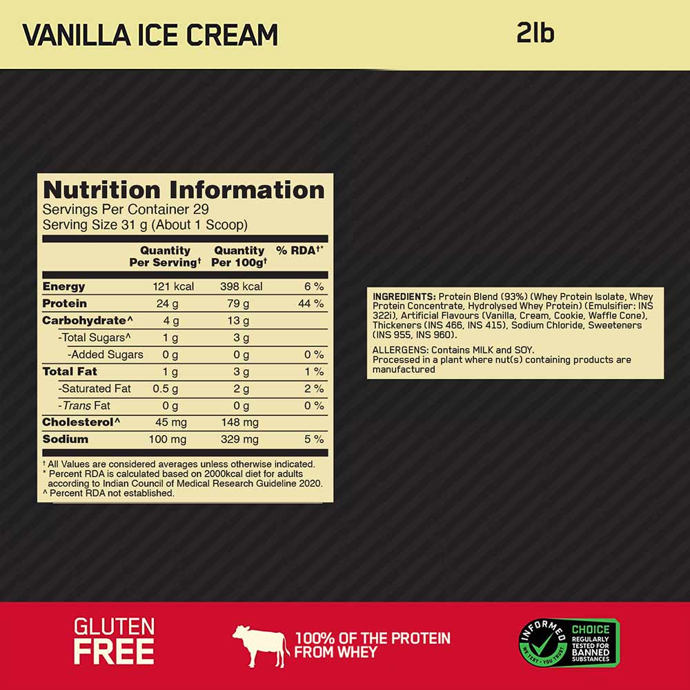 8 - ON (Optimum Nutrition) Gold Standard 100% Whey Protein,  2 lb  Vanilla Ice Cream 