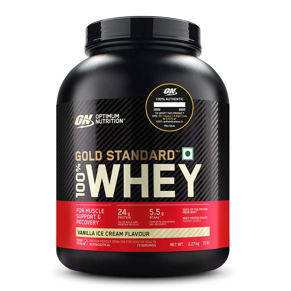 1 - ON (Optimum Nutrition) Gold Standard 100% Whey Protein,  5 lb  Vanilla Ice Cream 