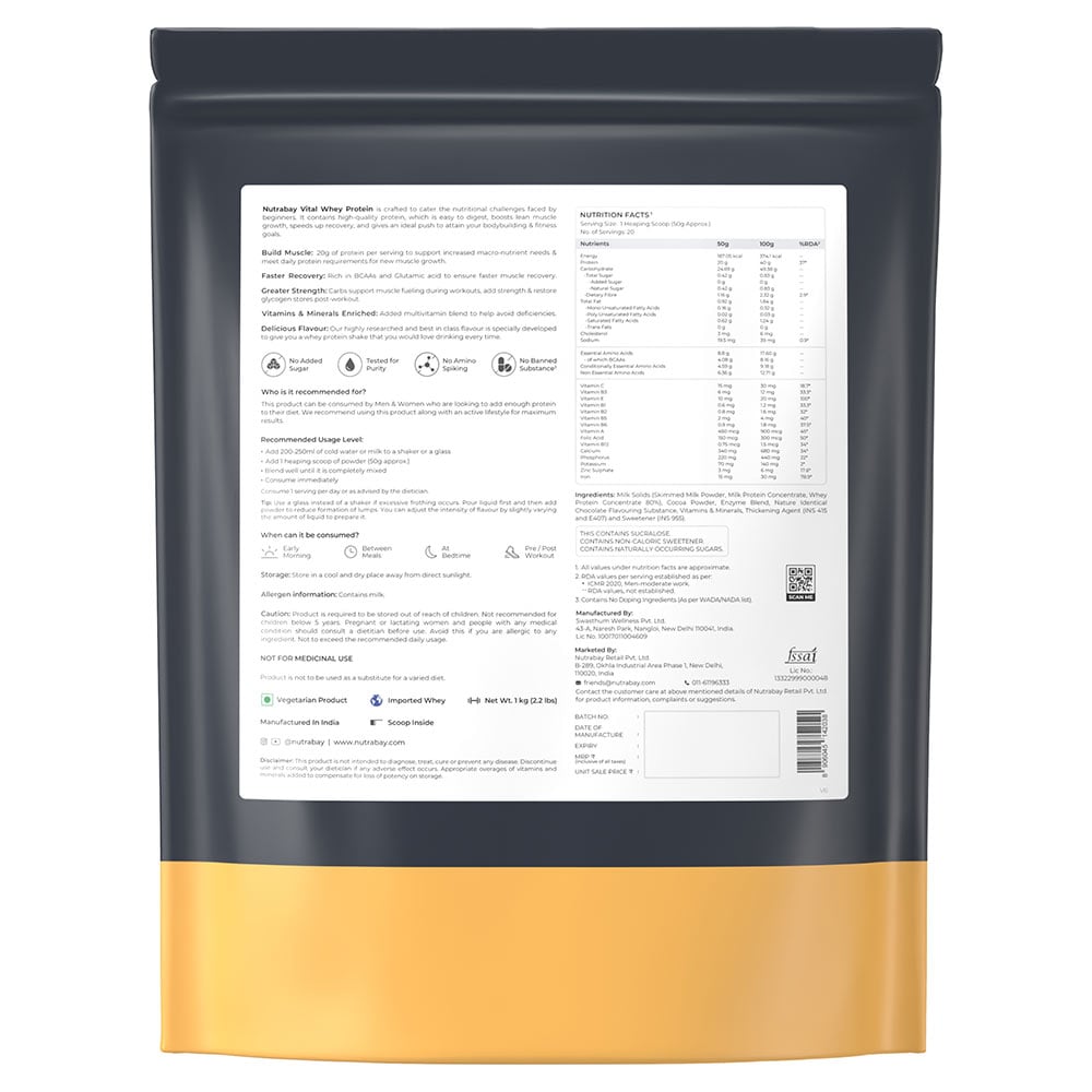 6 - Nutrabay Gold Vital Whey Protein,  2.2 lb  Belgian Chocolate 