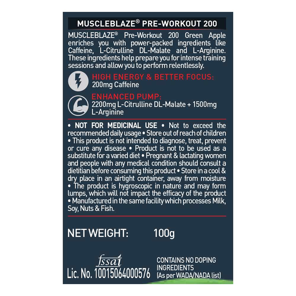 6 - MuscleBlaze PRE Workout 200,  0.22 lb  Green Apple 