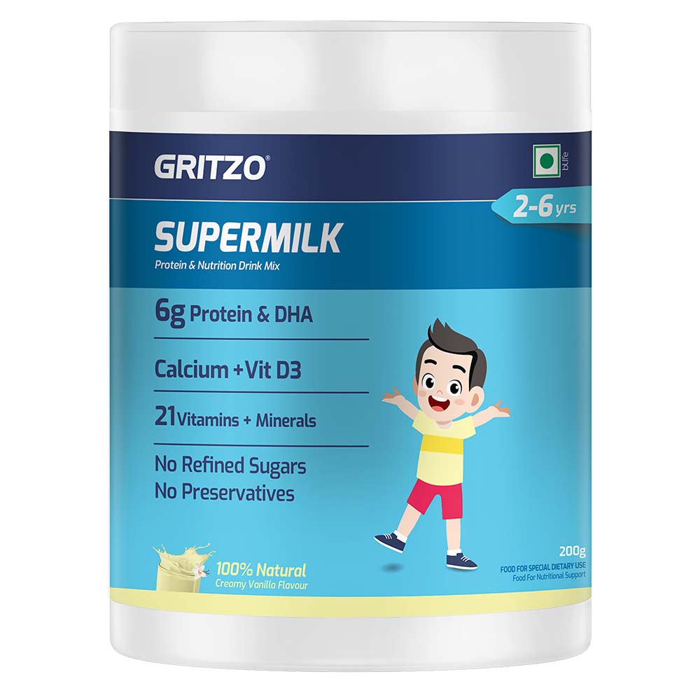 3 - Supermilk Gritzo Overall Growth for Boy/Girl 2-6 Yrs Protein & Nutrition Drink Mix,  200 g  Creamy Vanilla 