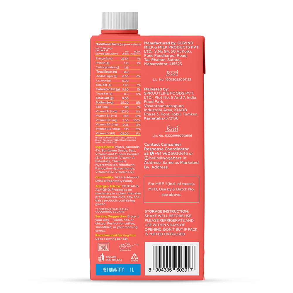 4 - Yogabar Almond Drink,  1 L  Unsweetened 